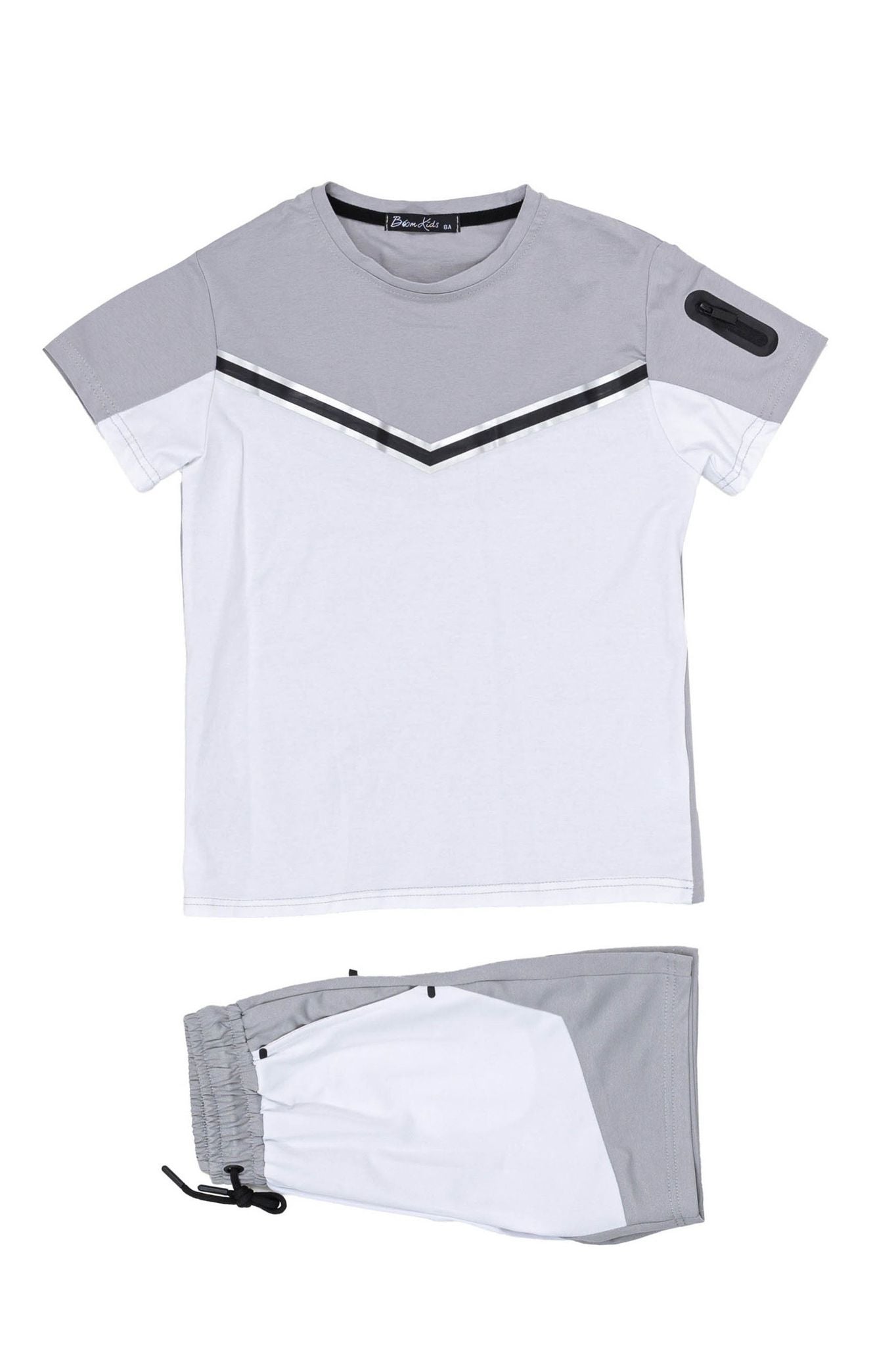 Boys T-Shirt And Shorts Set- Grey/White