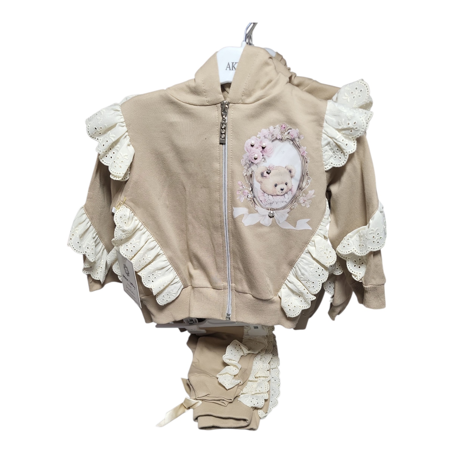 Girl's Tracksuit With Frill Trim & Teddy Motif- Various Colours- Ages 1 to 8 Years