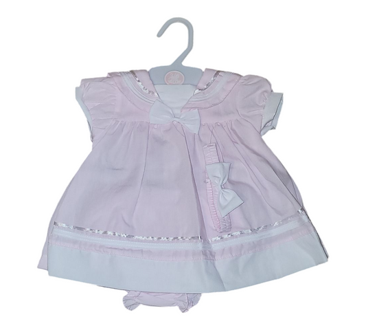 Baby Girl's Sailor Dress & Jam Pants Set Including Head Band- 0 to 9 Months- Pink or White