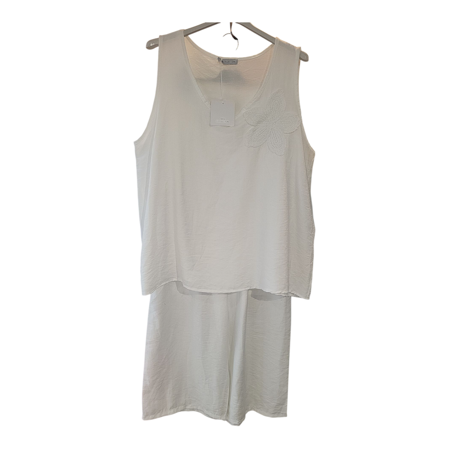 Women's Vest Top With Stitched Flower & Wide Bottom Trouser Lounge Wear Set-One Size