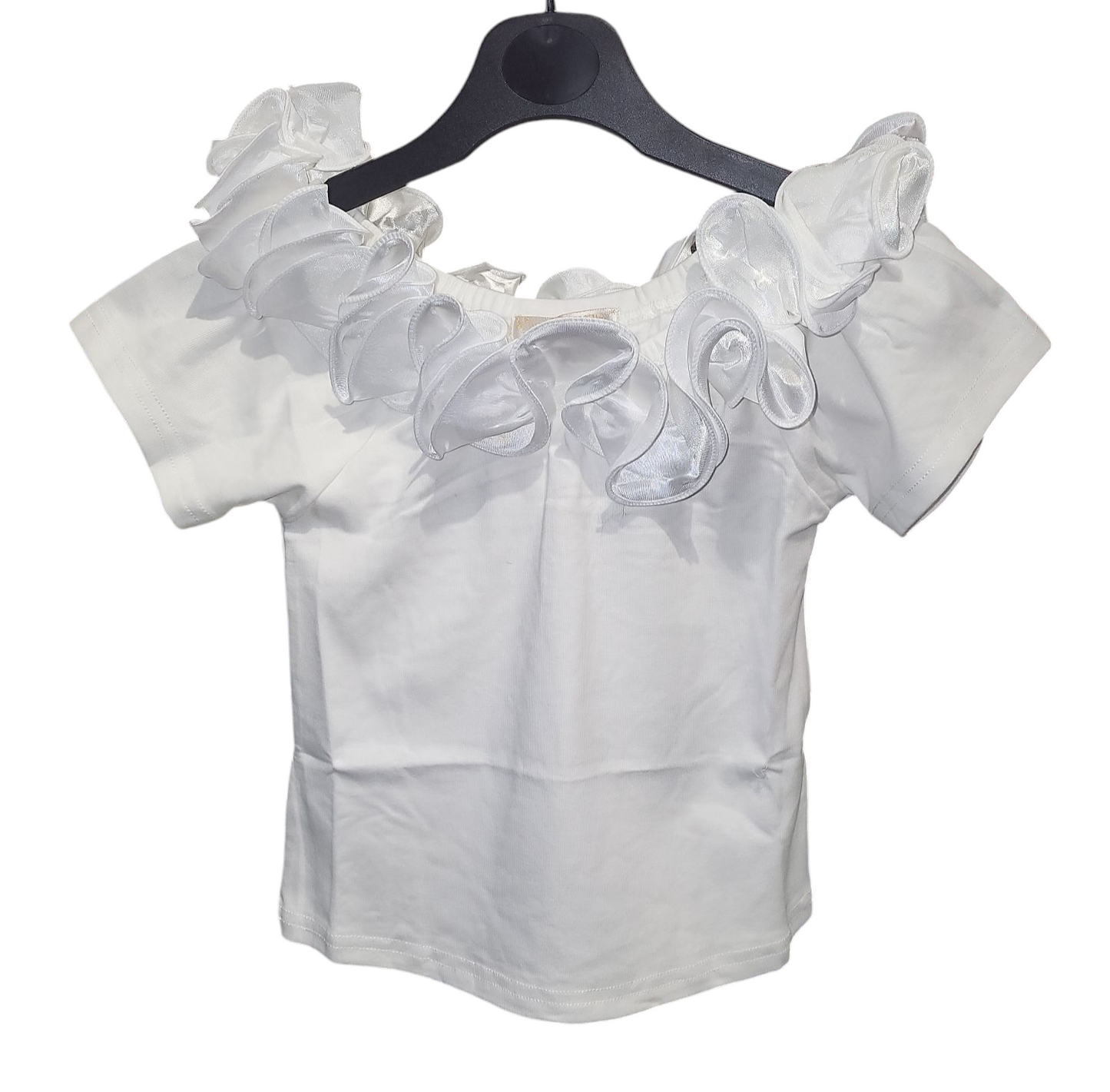 Girls Ruffle Neck Top- Pink or White