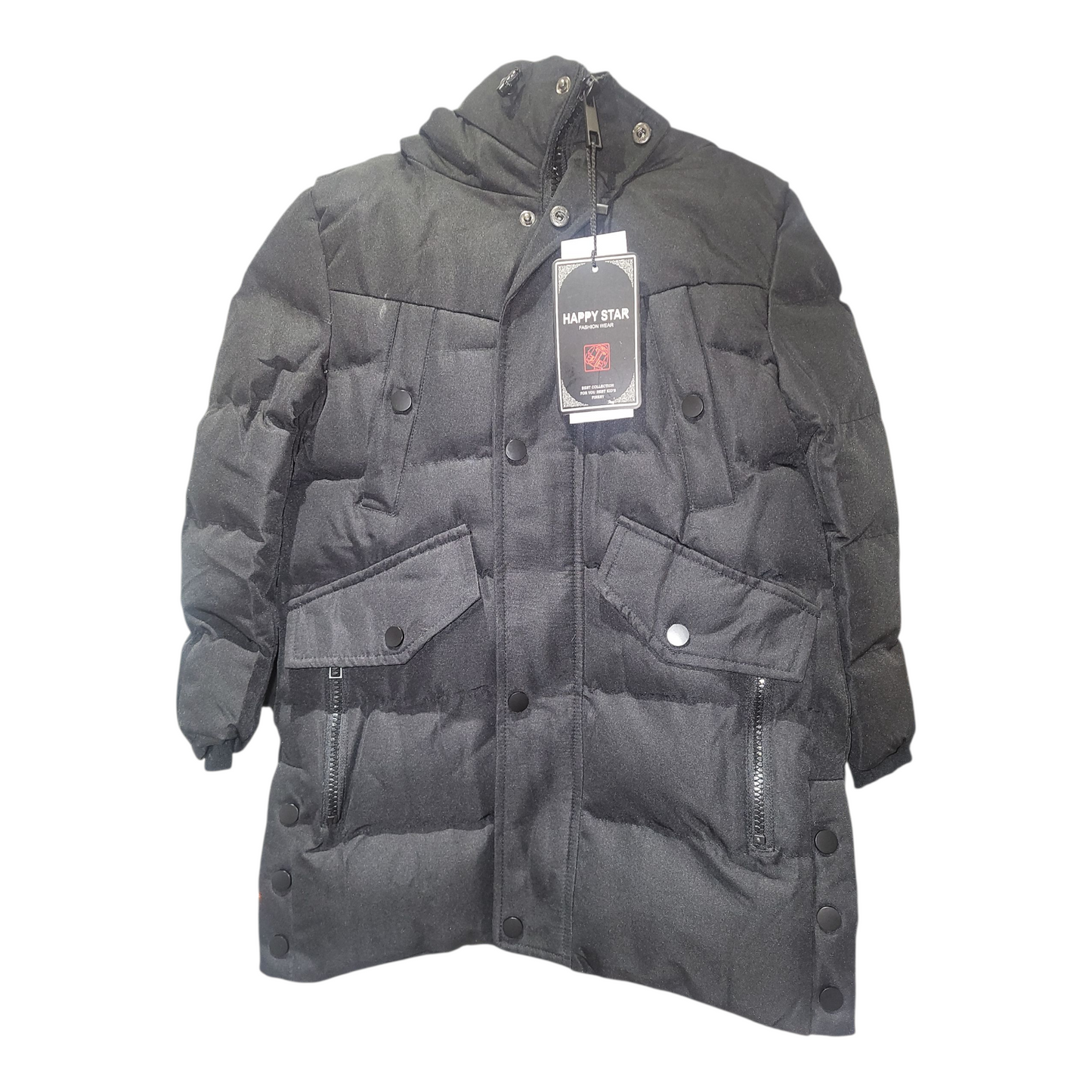 Boy's Long Fur Lined Hooded Jacket- Black- Ages 4 to 14