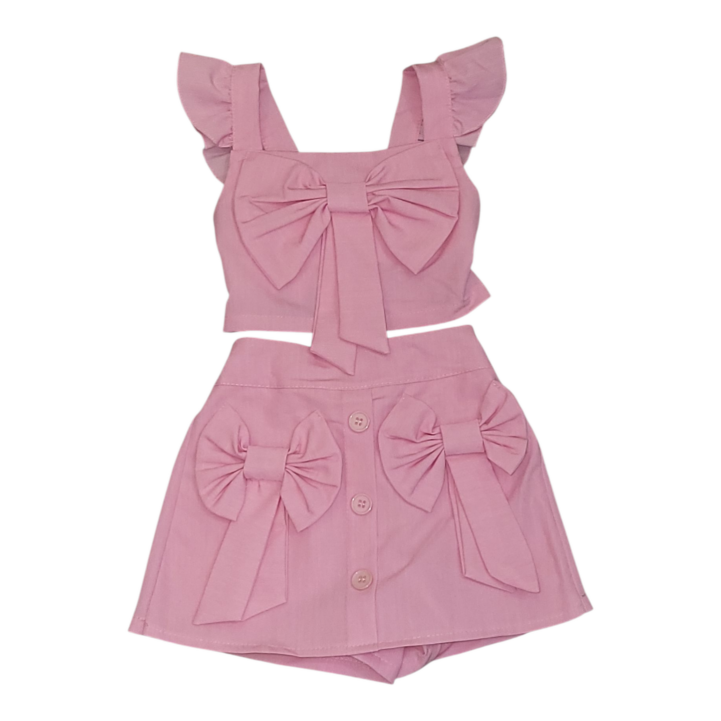Girls 2 Piece Shorts & Top Bow Set- Pink