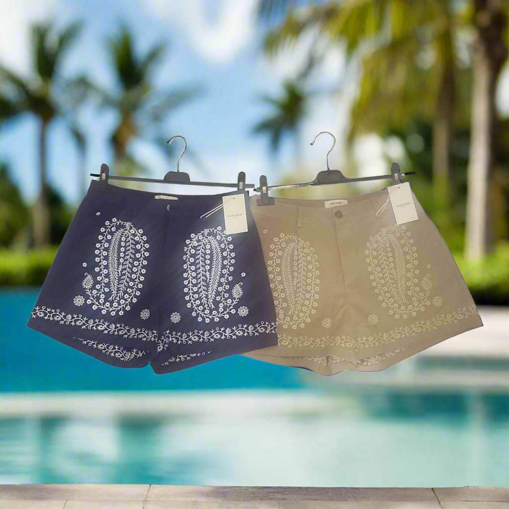 Womens shorts with embroidery pattern