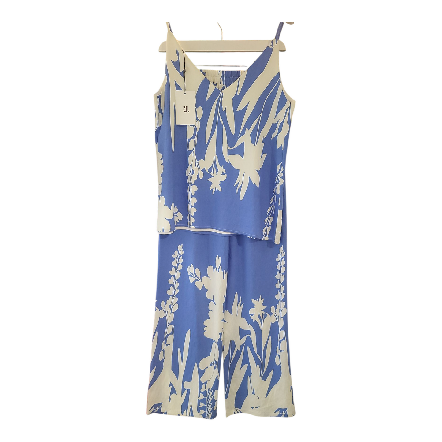 Women's Vest Top & Wide Bottom Trouser Lounge Wear Set- Sky Blue- S/M/L