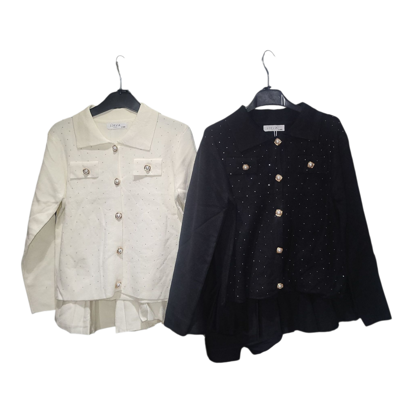 Girl's Cardigan & Skirt Set- Black or Ivory White- Ages 4 to 14