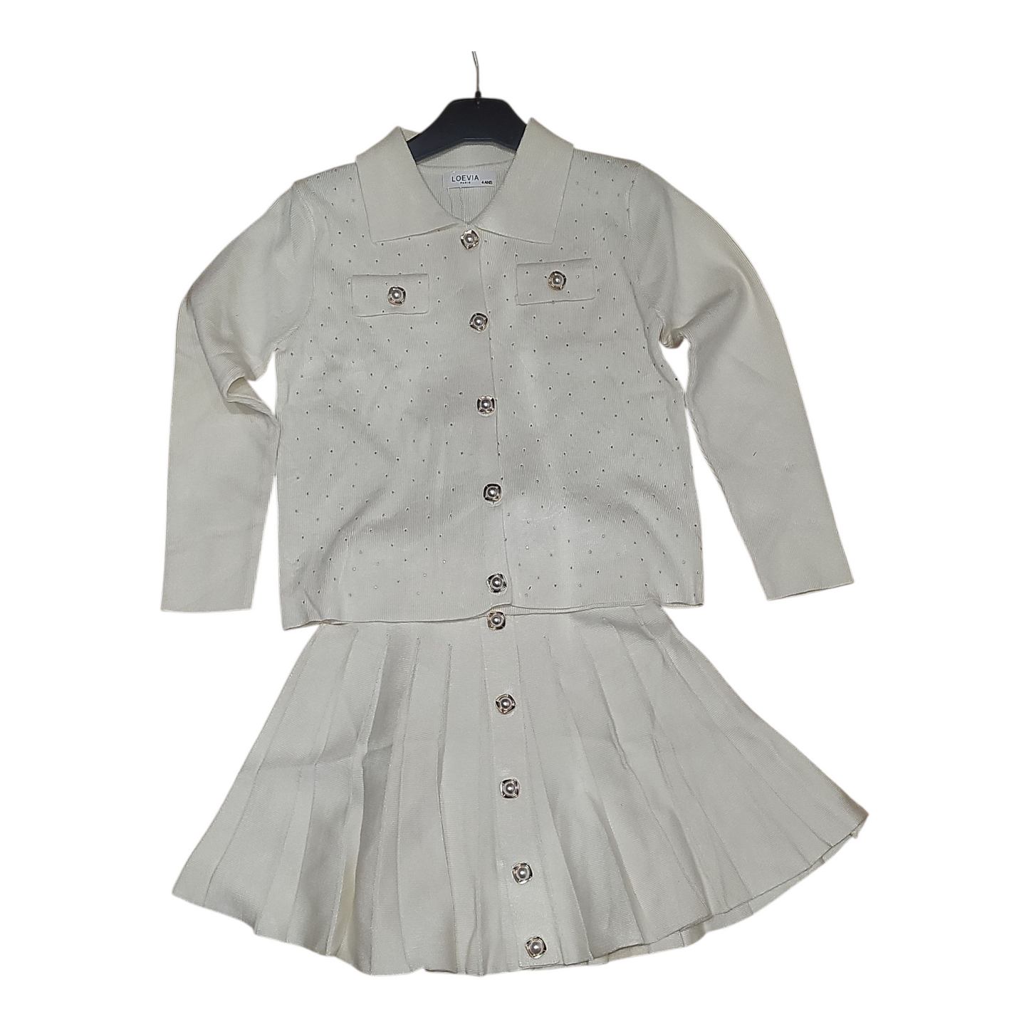 Girl's Cardigan & Skirt Set- Black or Ivory White- Ages 4 to 14