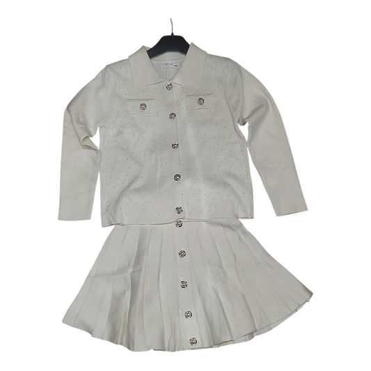 Girl's Cardigan & Skirt Set- Black or Ivory White- Ages 4 to 14