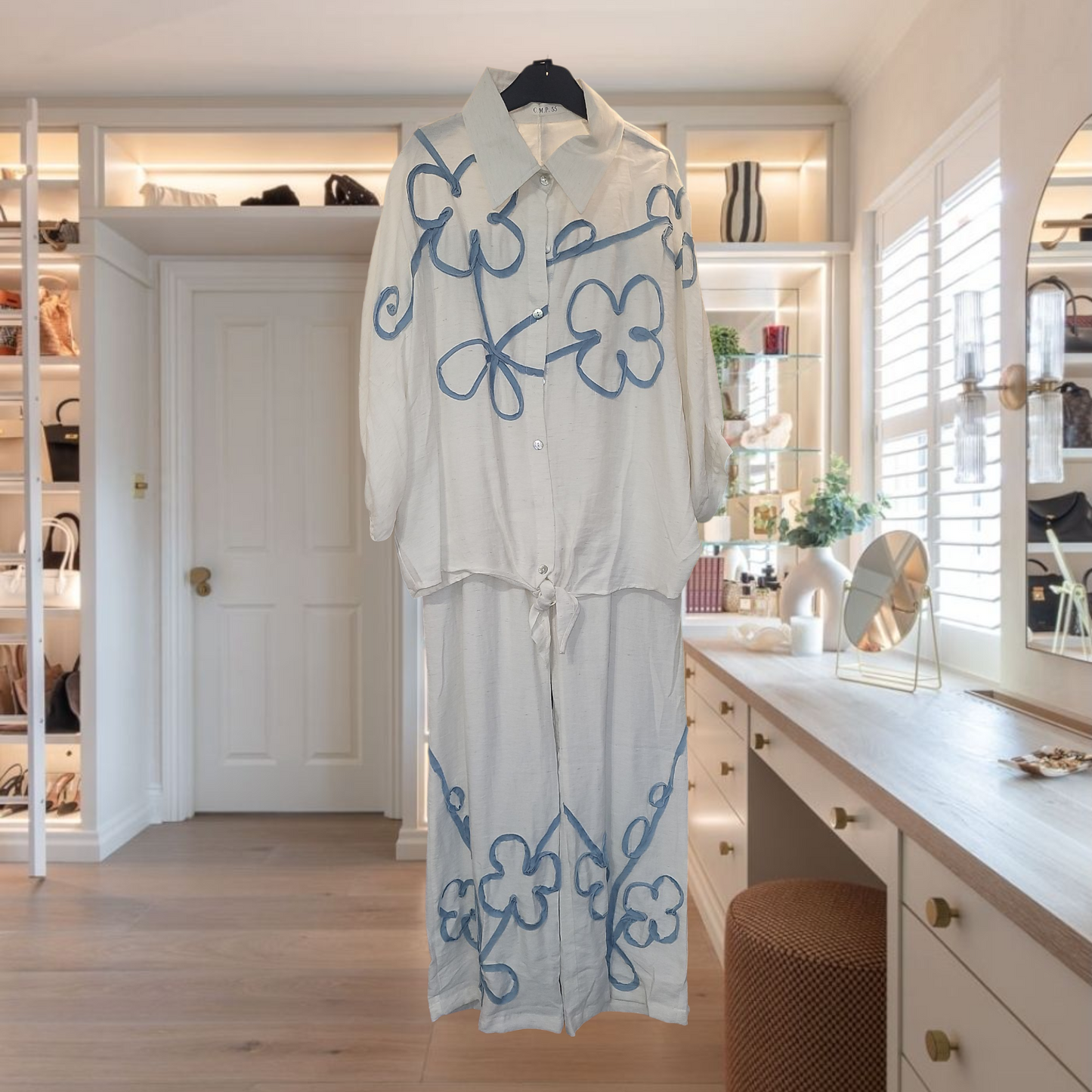Women's Linen Short Sleeve Top & Trouser Set