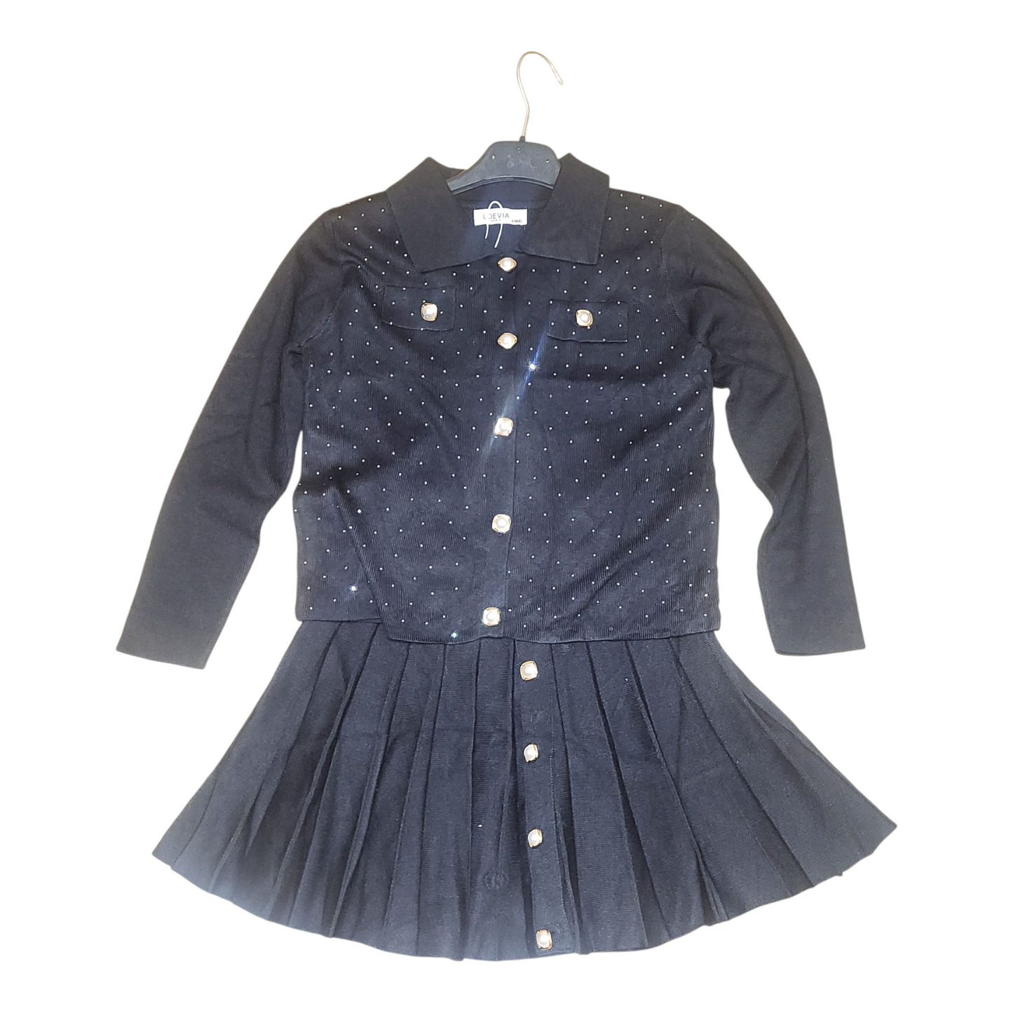 Girl's Cardigan & Skirt Set- Black or Ivory White- Ages 4 to 14