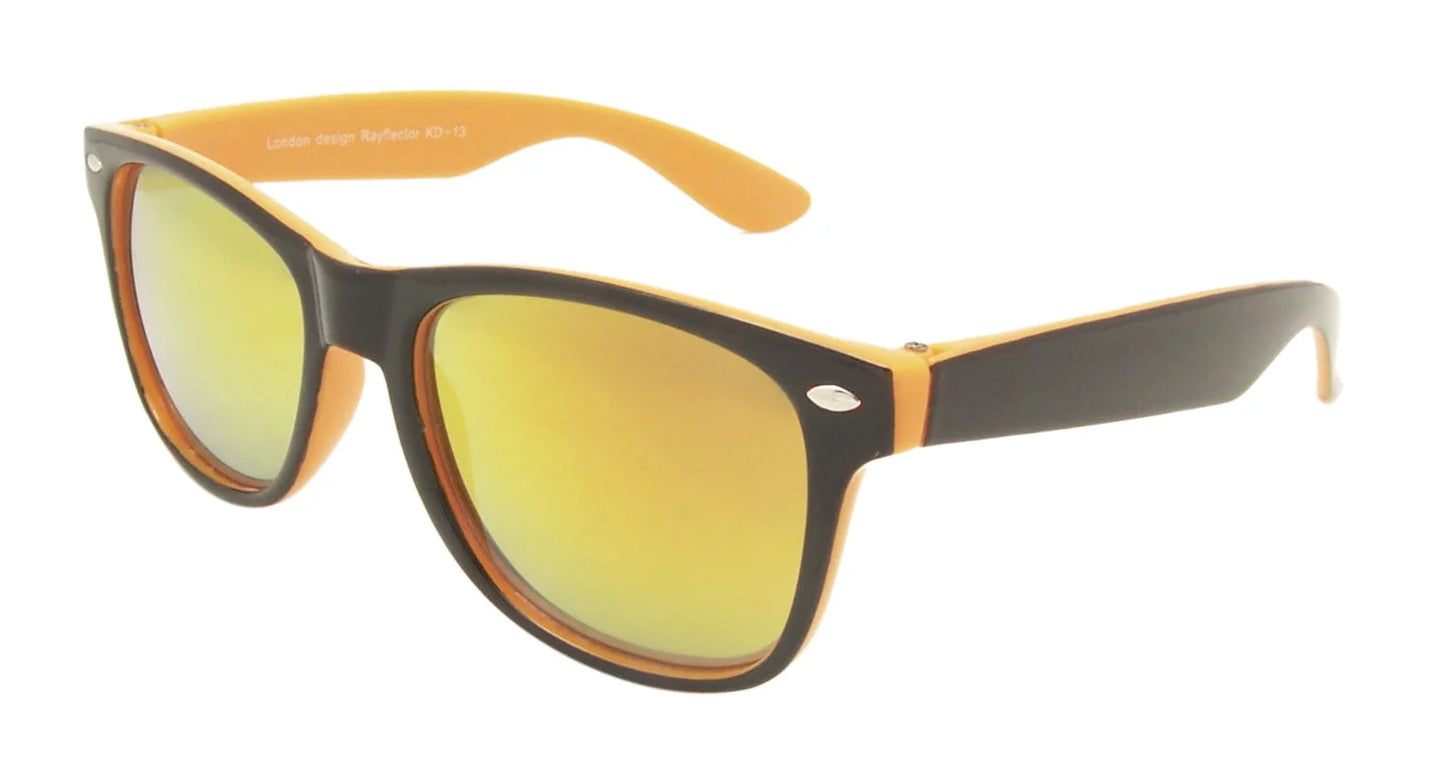Childrens Wayfarer Style Sunglasses, 2 Tone Coloured Frame- Mirrored Lens- UV400 Protection- Various Colours