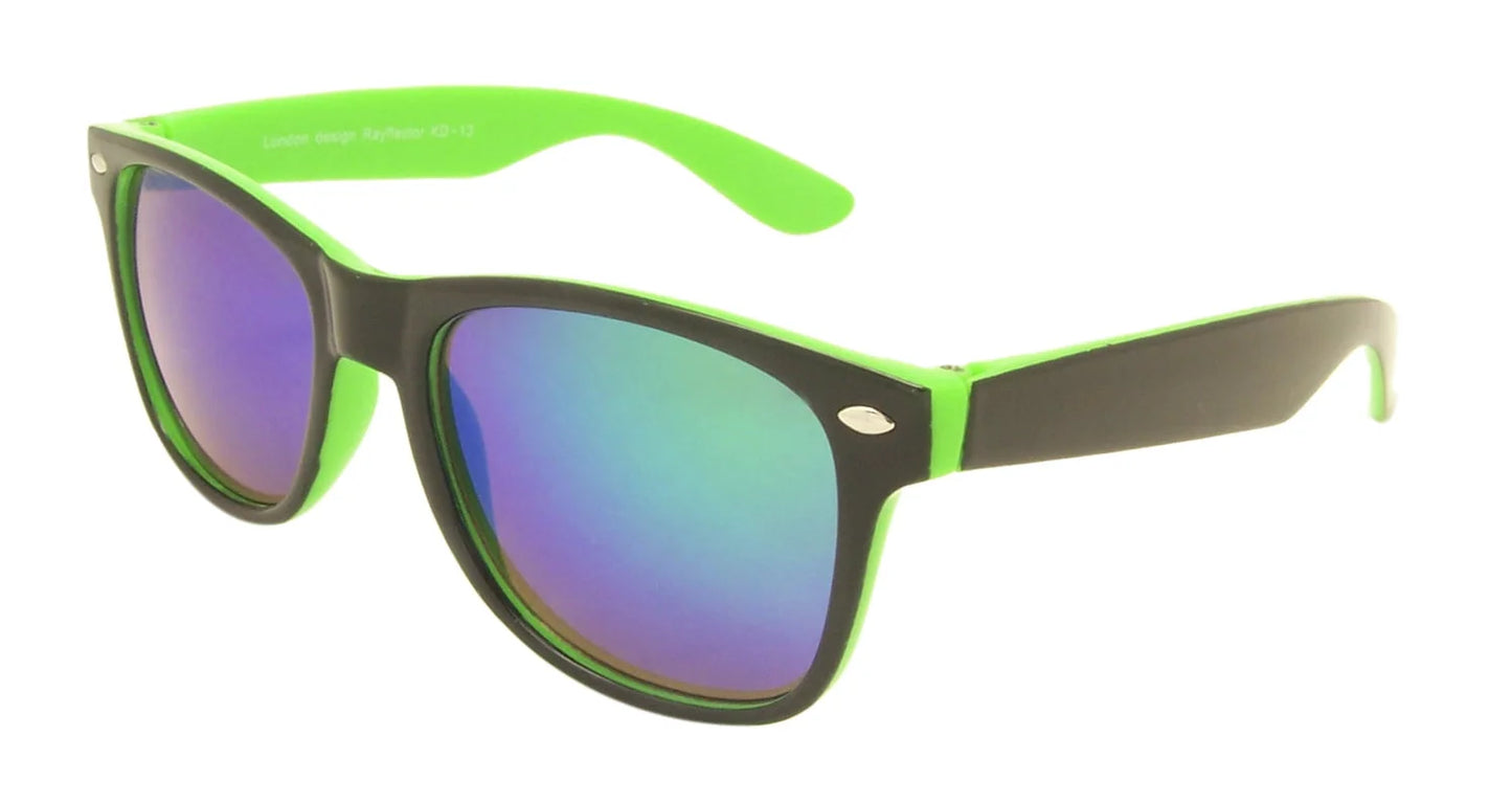 Childrens Wayfarer Style Sunglasses, 2 Tone Coloured Frame- Mirrored Lens- UV400 Protection- Various Colours