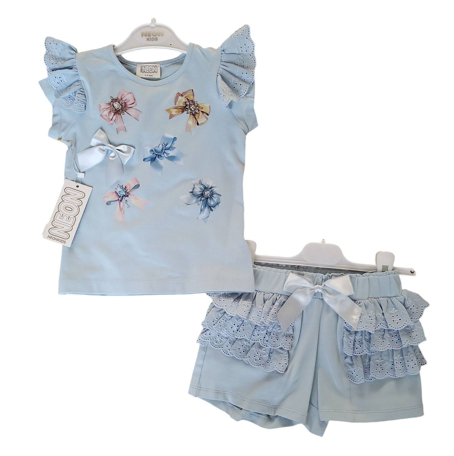 Girls T-Shirt & Shorts Set- Bows, Lace & Frills