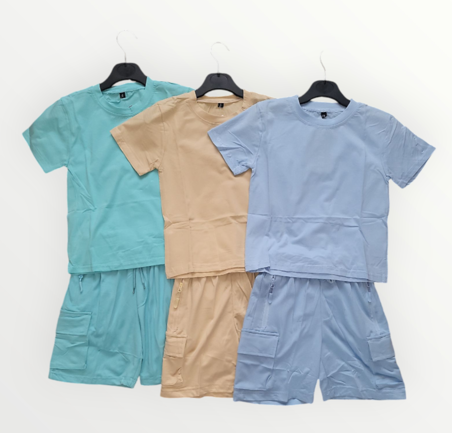 Boy's Cargo Shorts And T-Shirt Set- Various Colours