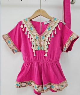 Girls Playsuit with Tassels & Belt- Cerise