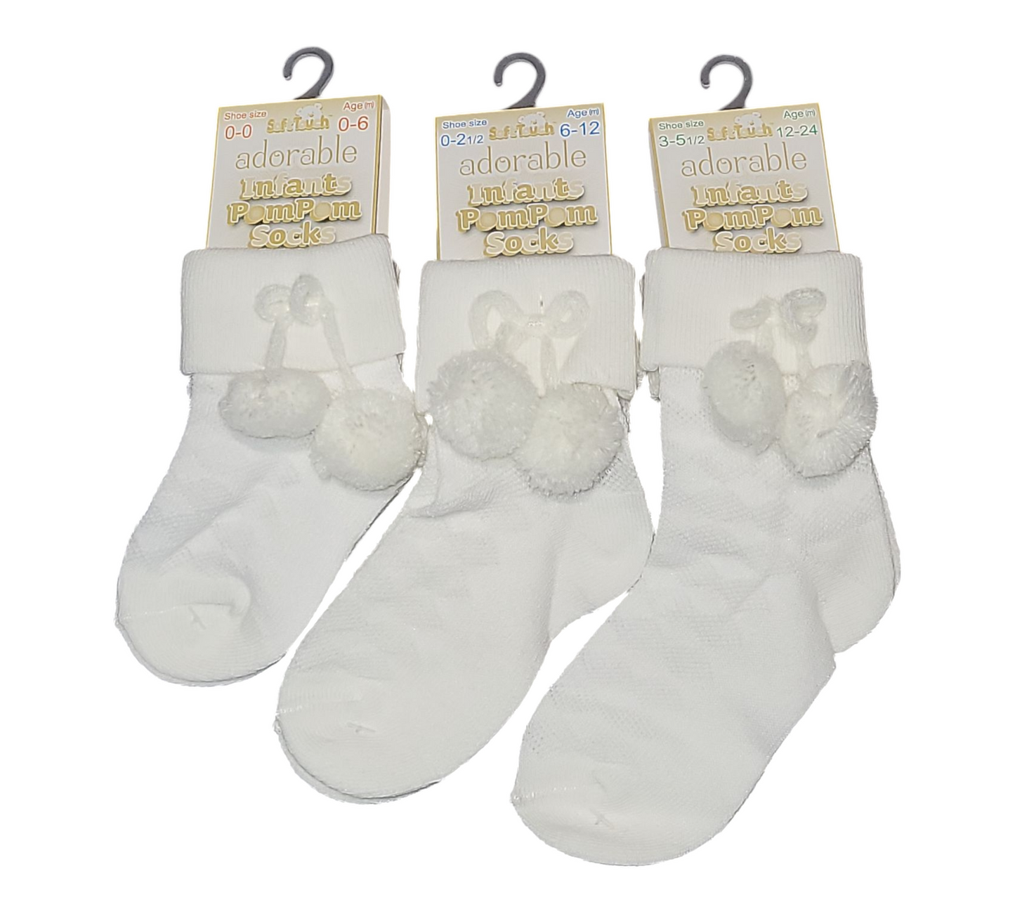Baby Pompom sock- Cream- 0 to 24 Months