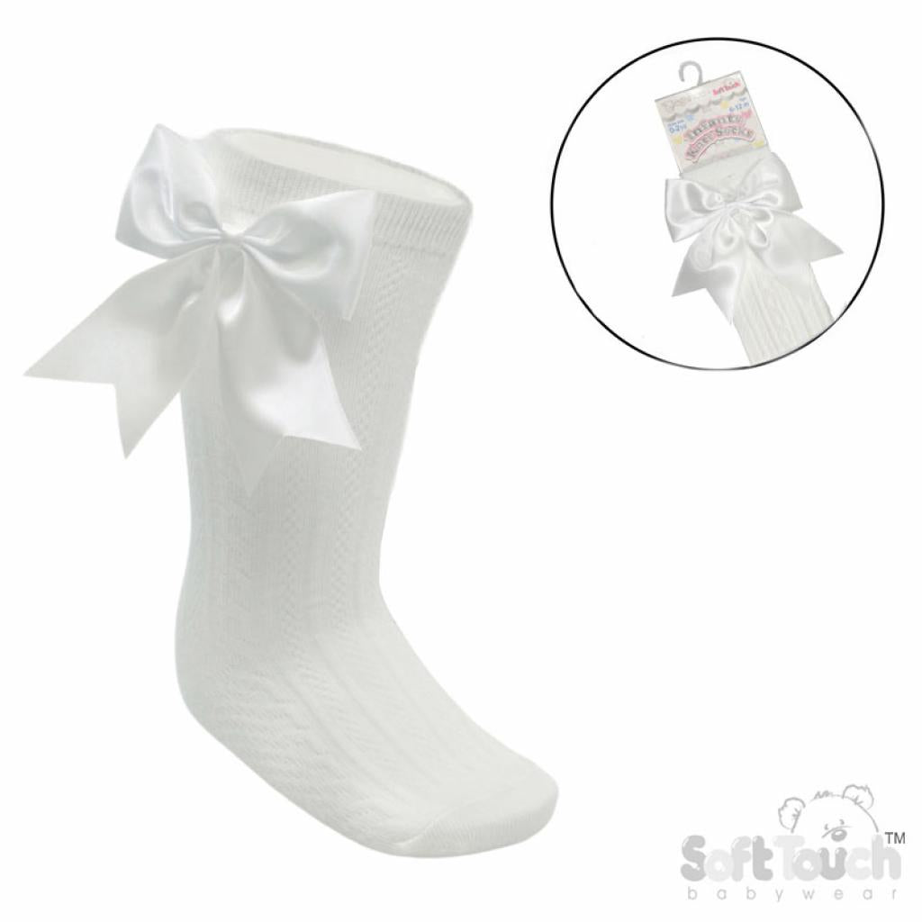 Girls Knee High Bow Socks 0-24 Months- Shoe Size 0 to 5 1/2- Ivory