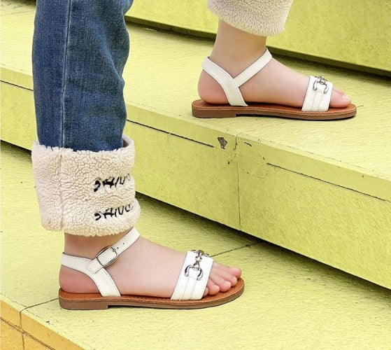 Girls Doremi White Strappy Sandal With Silver Buckle