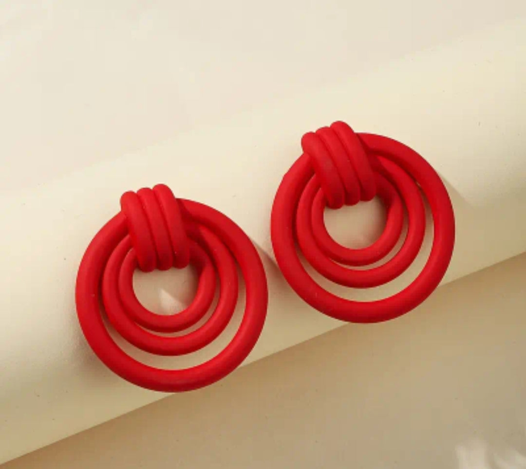 Womens Vibrant Red Tying Shaped Acrylic Stud Earrings