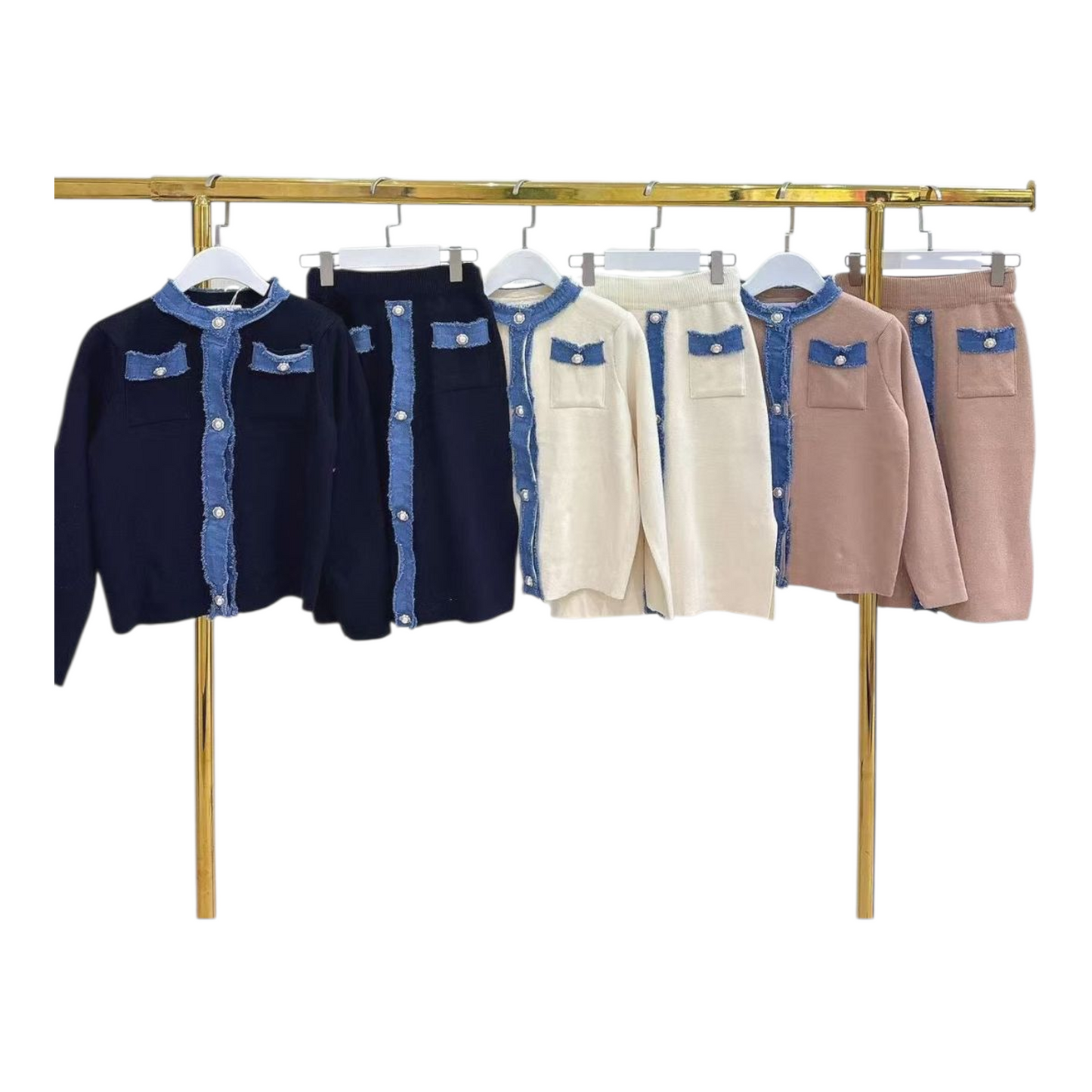 Girl's Long Sleeve Buttoned Through Top & Skirt Set- Ages 4 to 14- Various Colours