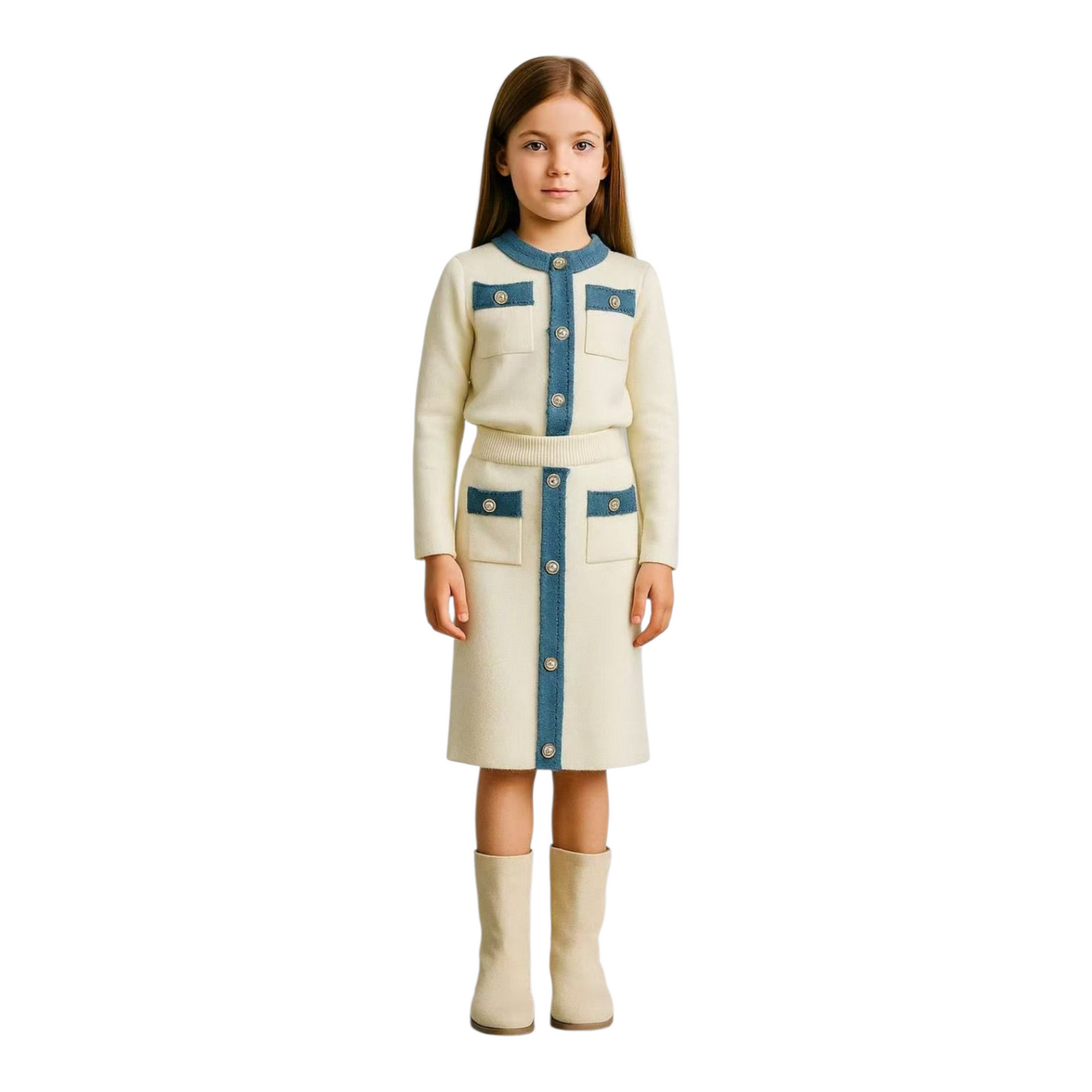Girl's Long Sleeve Buttoned Through Top & Skirt Set- Ages 4 to 14- Various Colours