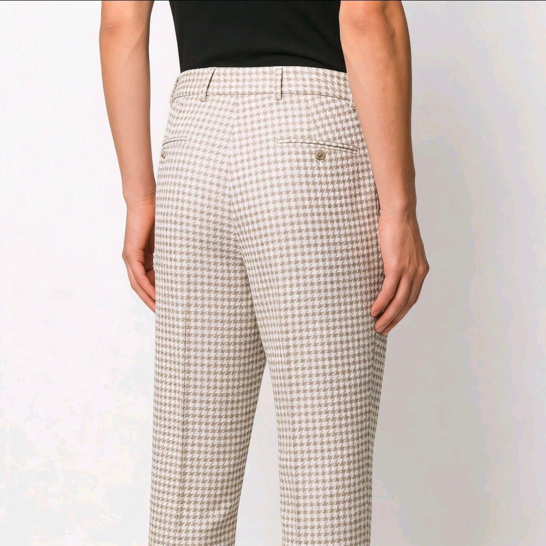 Womens Beige and white dog tooth trousers