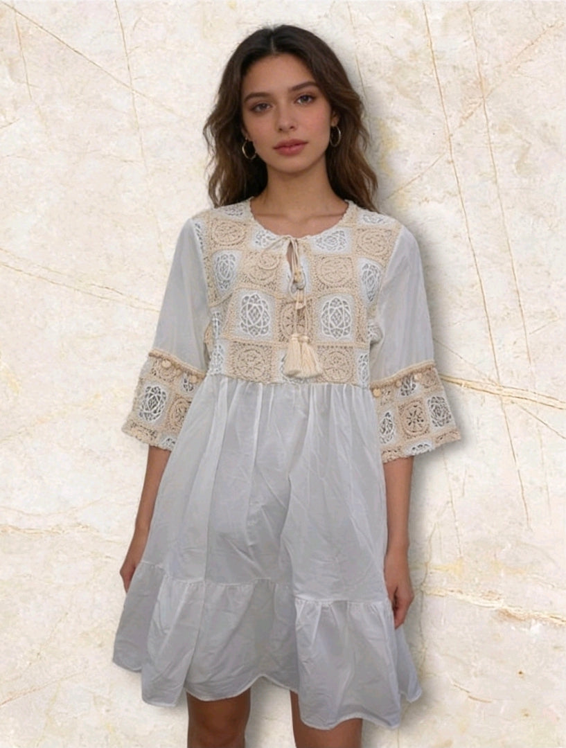 Women's Boho Linen Dress With Sea Shells