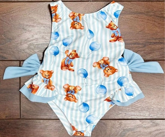 Girls Italian Styled Teddy & Balloon Swimming Costume With Bows