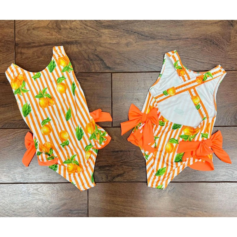 Girls Italian Styled Swimming Costume- Oranges Print