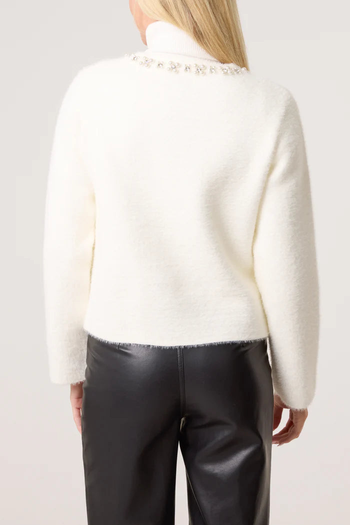 Women's Cream Diamante Embellished Cardigan