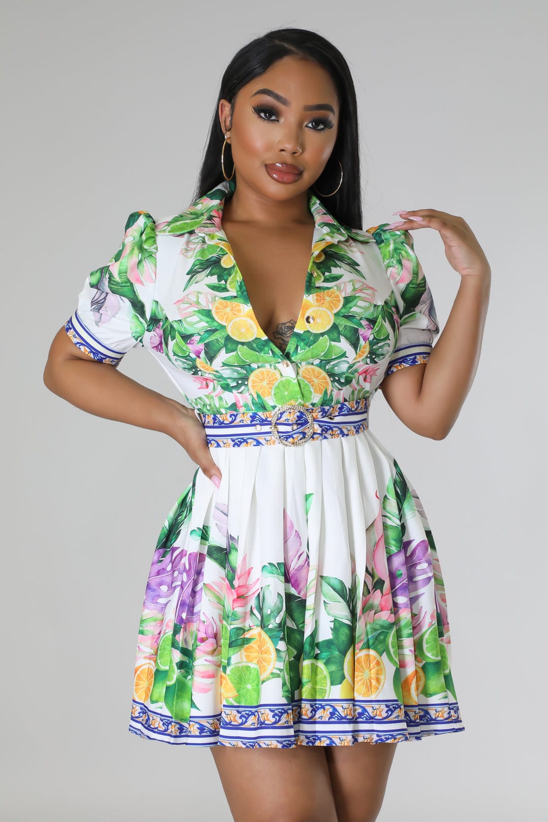 Women's Tropical Brunches Dress With Fruits