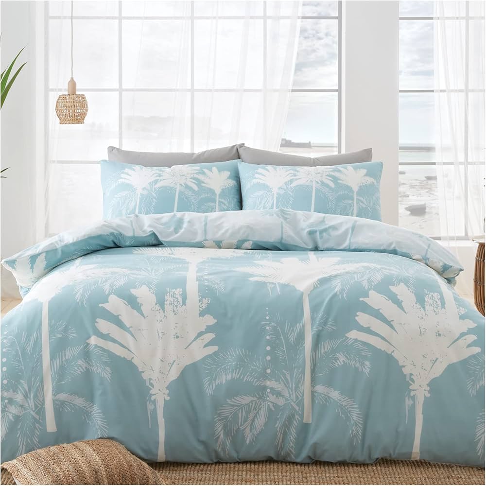Tropical Leaves Egg Shell Blue King Size Bedding