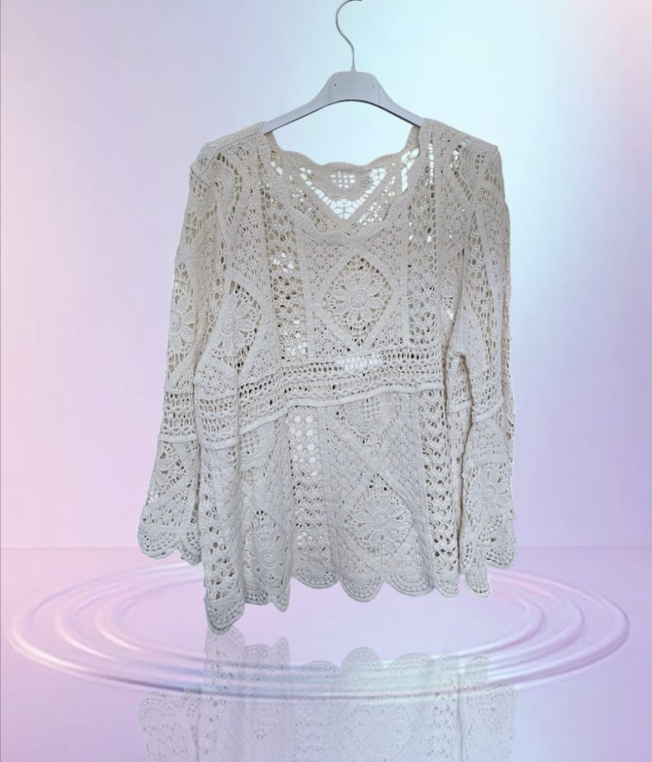 Women's Crochet Top With Patterns Cream Or White