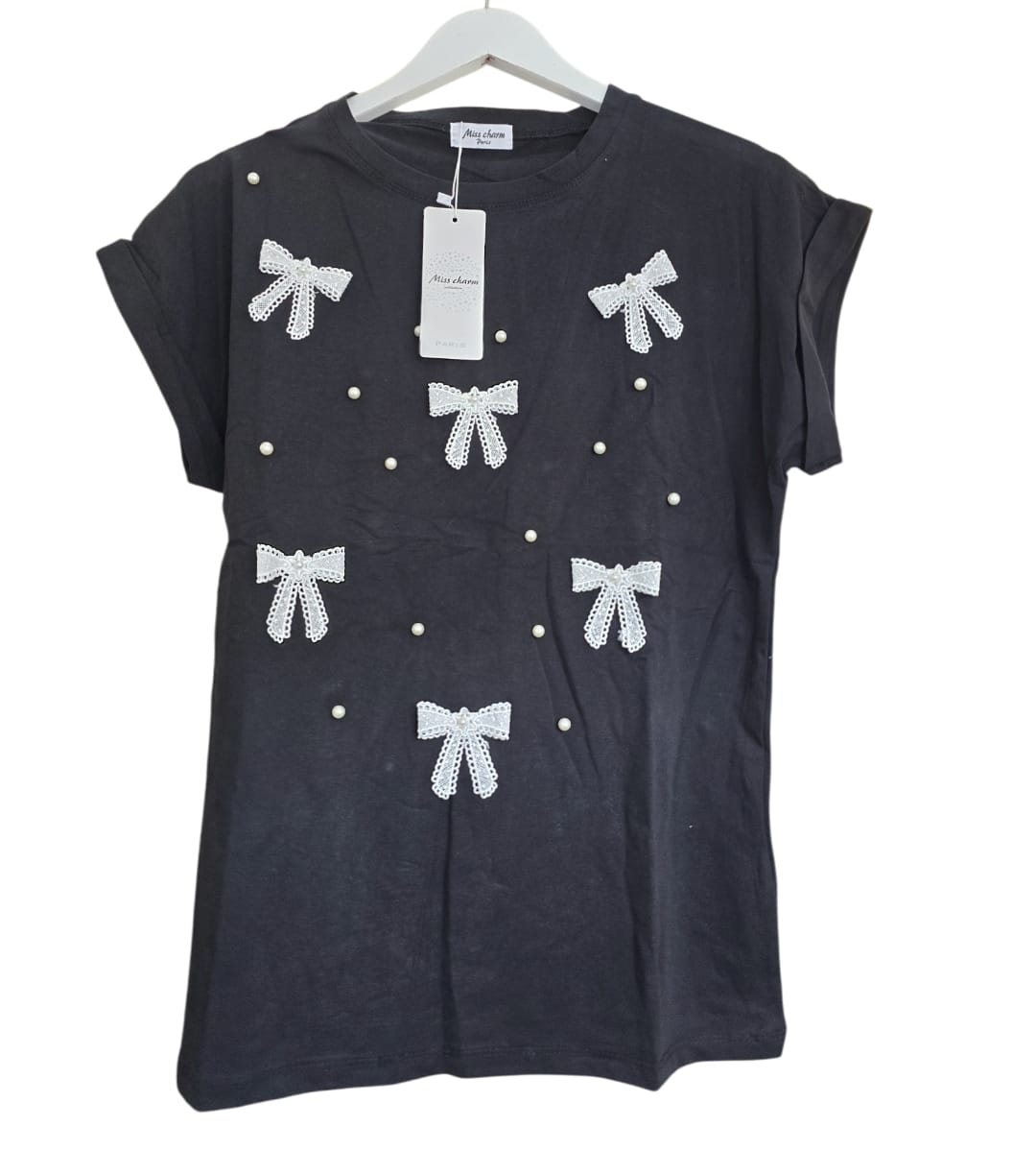 Womens T-Shirt With 3D Bows White Or Black