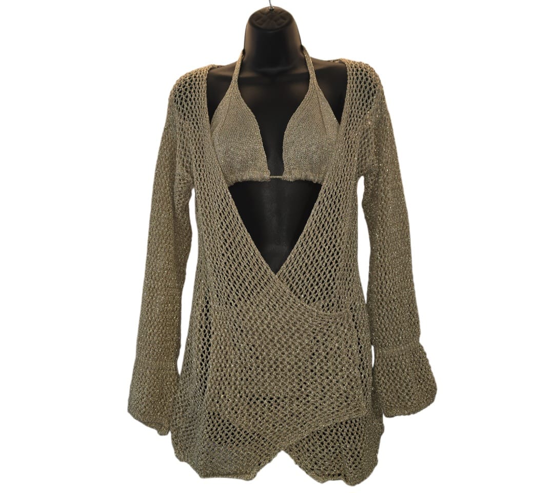 Women's Gold Knitted Swimwear With Gold Knitted Cover Up