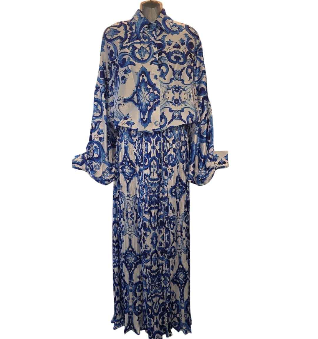 Women' Blue And White Silk Trouser Outfit