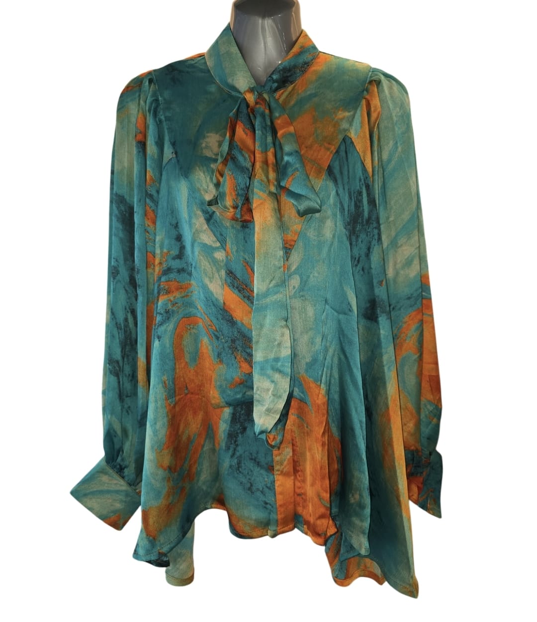 Women's Silk Blouse Green And Orange Or Blues And White