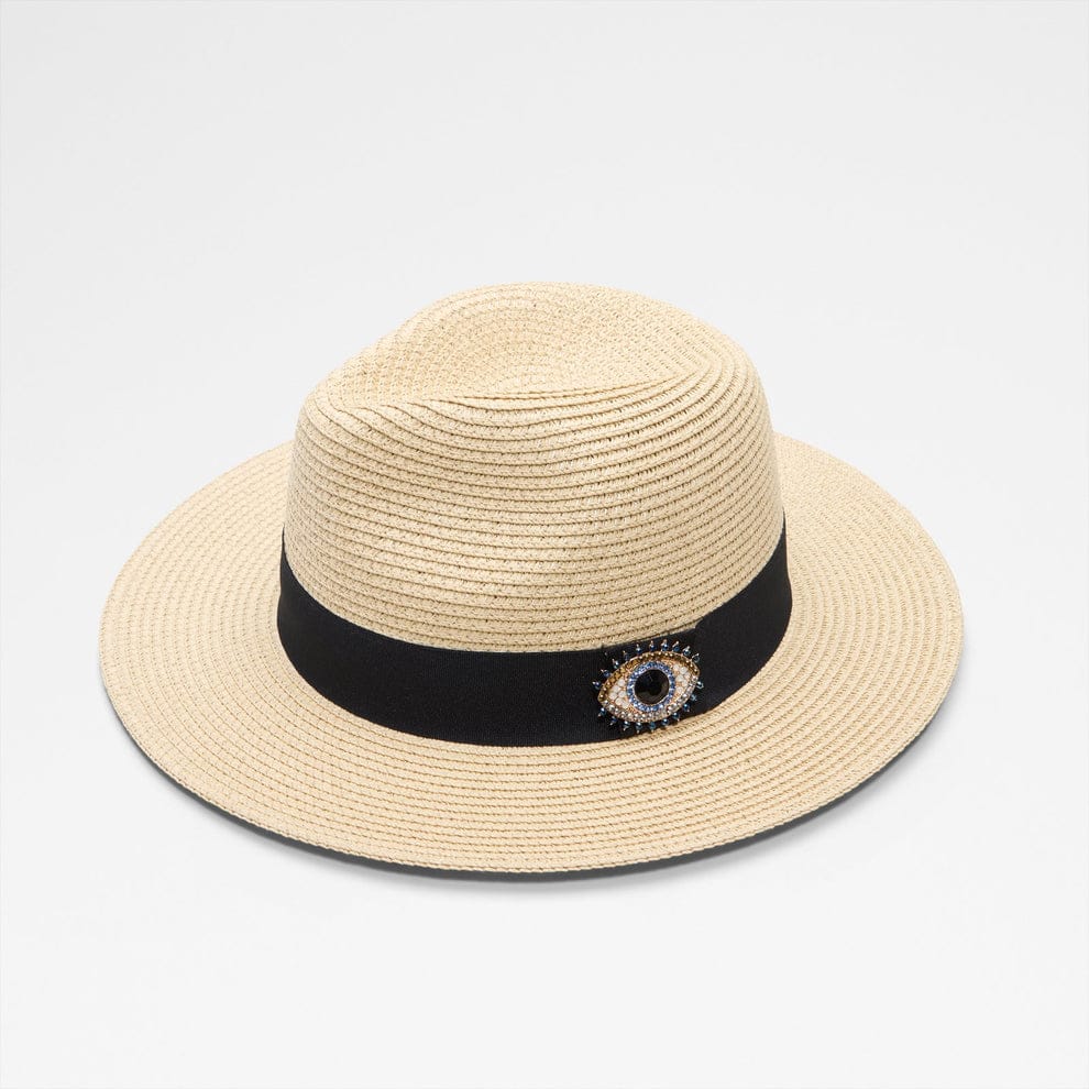 Women's Raffia Hat With Turkish Eye With Rhinestone