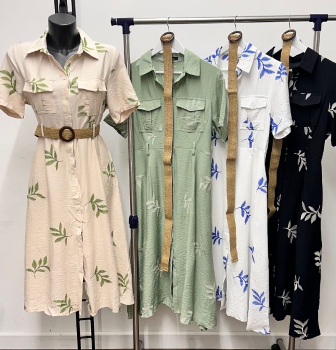 Womens Linen Dress With Cap Sleeve With Leaf Embroidered Detail