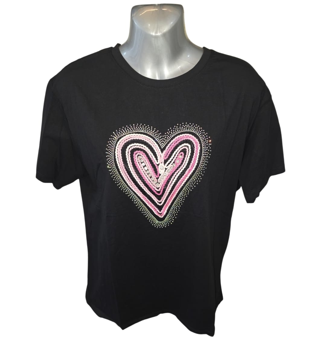Women's Heart Logo T-Shirt With Crystals And Pink Embroidery