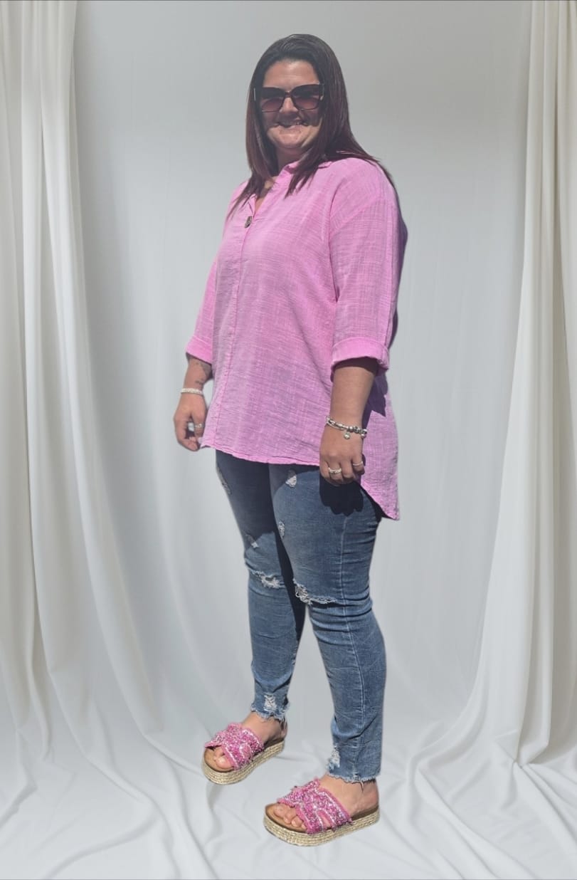 Women's Linen Top With Big gold Button