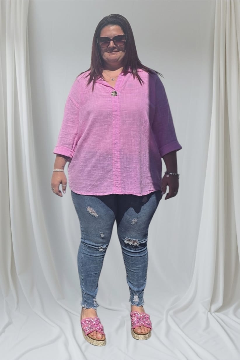 Women's Linen Top With Big gold Button