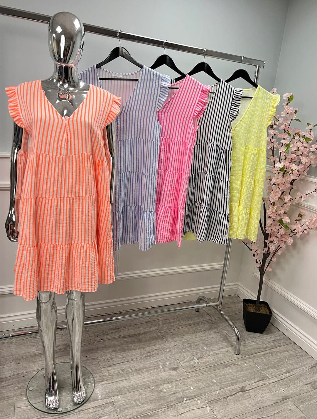 Women's Linen Bright Stripe Dress One Size