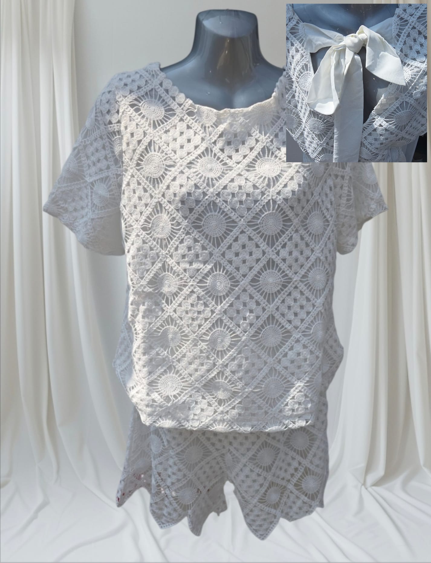 Women's Crochet Top And Shorts With Bow Back