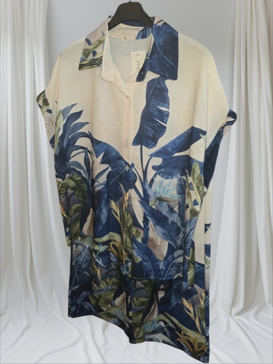 Women's Linen Flower Shirt And Trousers