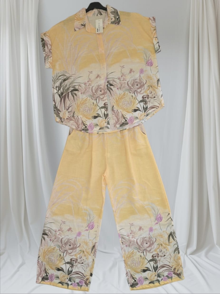 Women's Linen Flower Shirt And Trousers