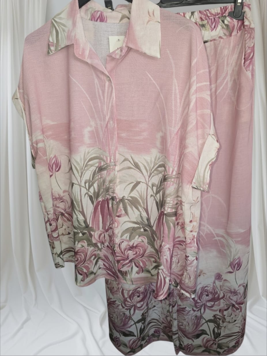Women's Linen Flower Shirt And Trousers