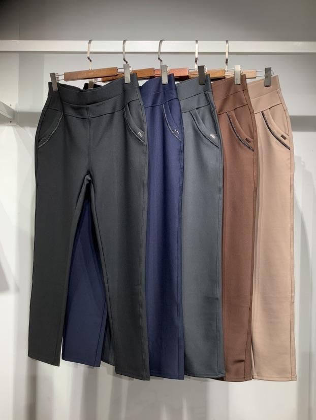 Women Stretch 2 Pocket Detail Trousers Navy And Brown