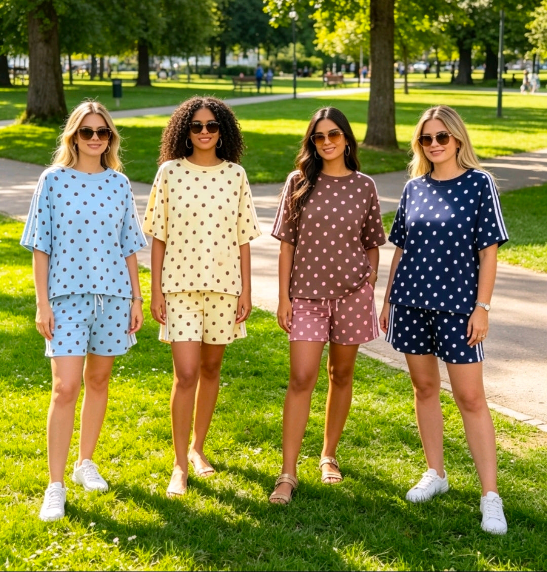Women's Dots Lounge Wear Shorts Co-ord
