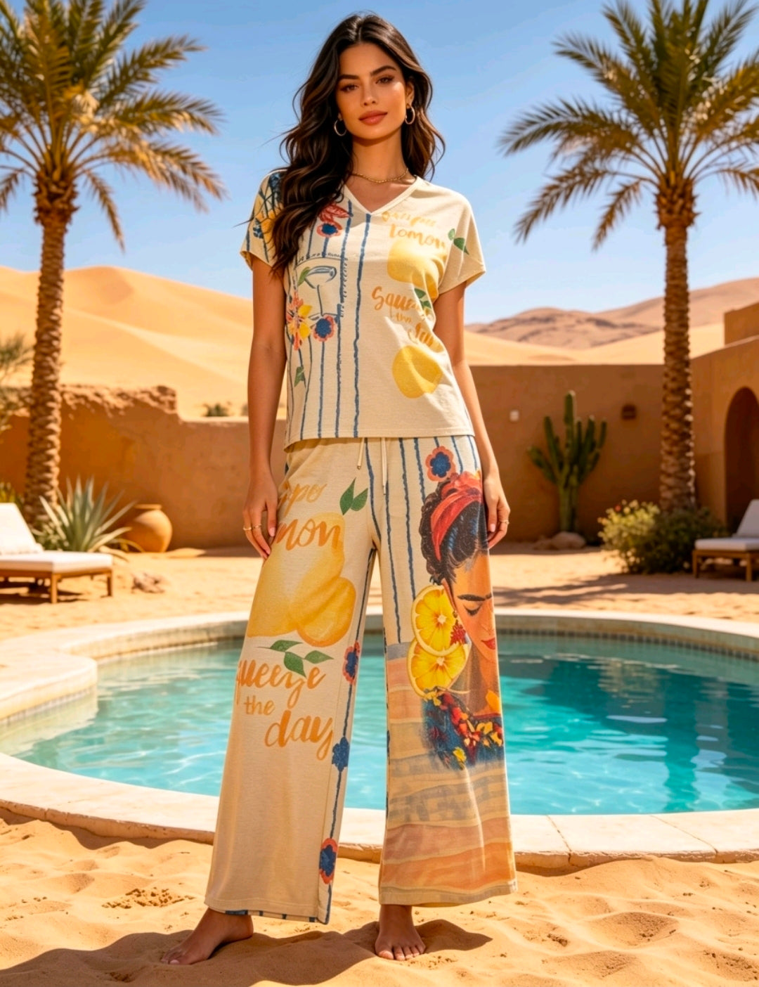 Women's Lightweight Co-Ord Bright Mediterranean - Inspired Artwork.